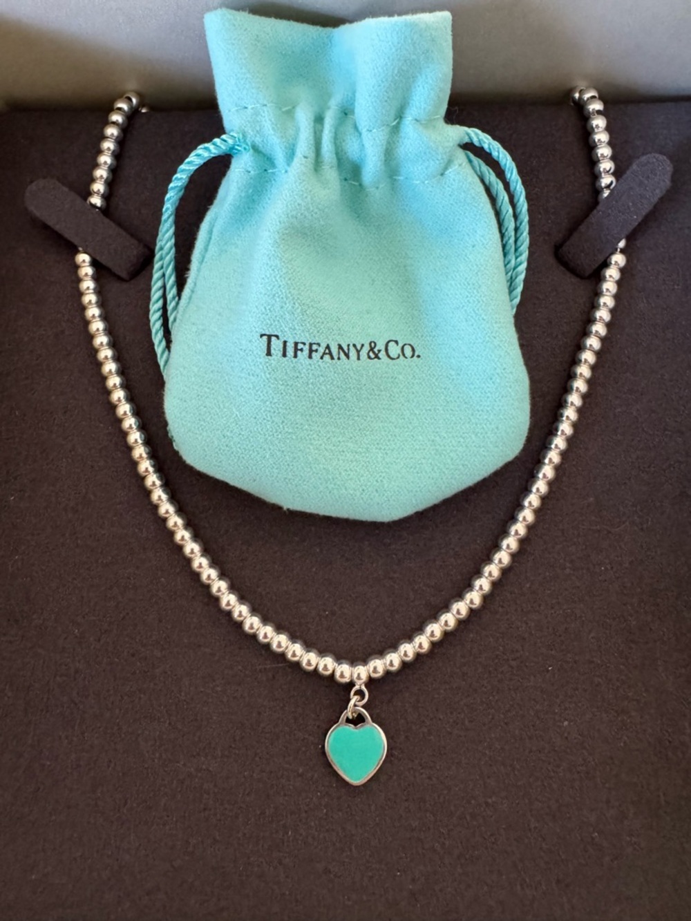 18 inch - Return to Tiffany - Tiffany Blue Heart Tag Bead Necklace - AUTHENTIC